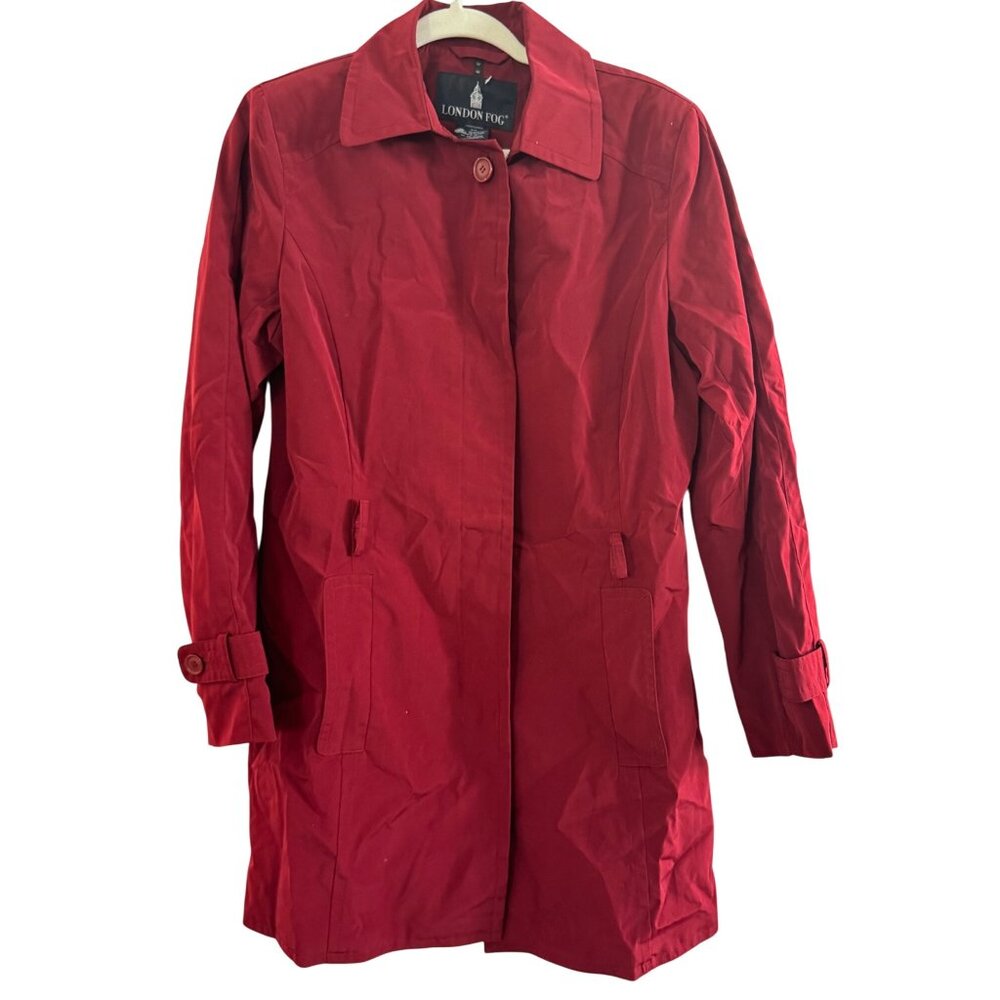 vintage London Fog Red Ladies Trench Coat M/L Mid-Length Polyester Lined Spring